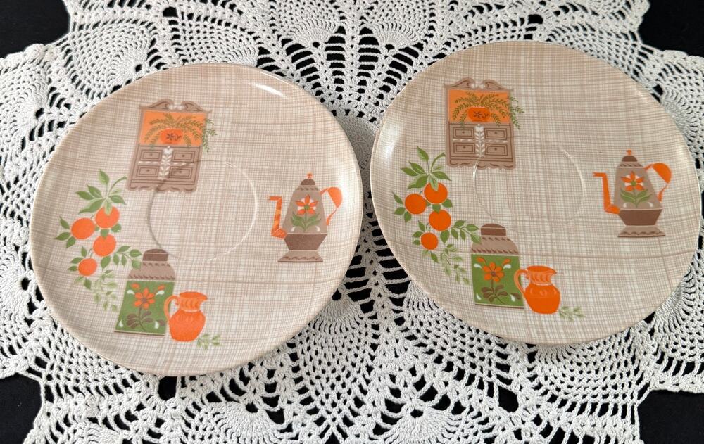 Vintage 1960s Lenox Ware Country Corners Melamine Saucers Set of 2 Retro MCM